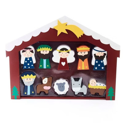 Kurt Adler 2-3-Inch Wooden Children's Nativity Set with Stable and 10 Figures | Target
