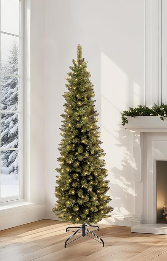 Annecy 4.5Ft Pre-Lit Fir Pencil Christmas Tree, Green Classic Artificial Slim Skinny Christmas Tr... | Amazon (US)