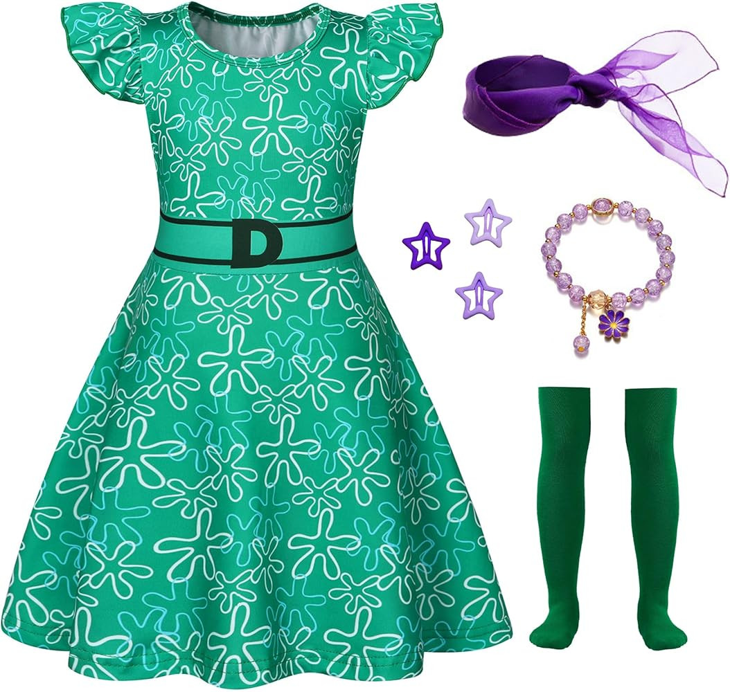 Akokvlar Girls Green Disgust Costume Cartoon Yellow Joy Costume Dress Halloween Outfit | Amazon (US)