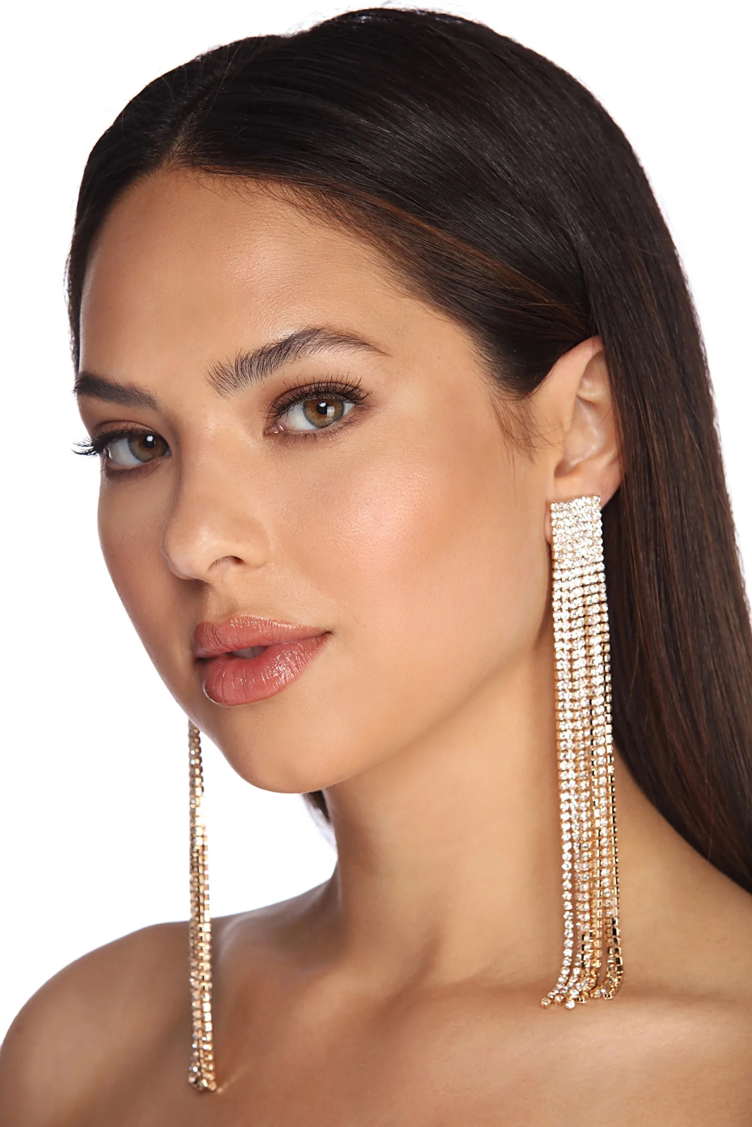 Long Rhinestone Fringe Earrings | Windsor Stores