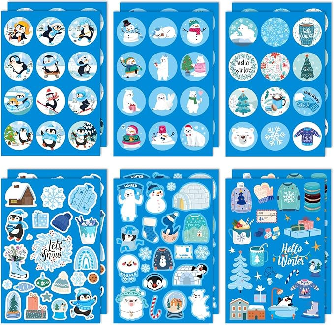 206pcs Winter Stickers for Kids, Winter Theme Holiday Stickers with Snowman Snowflake Penguin Hel... | Amazon (US)