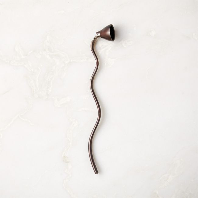 Waves Blackened Brass Candle Snuffer | CB2
