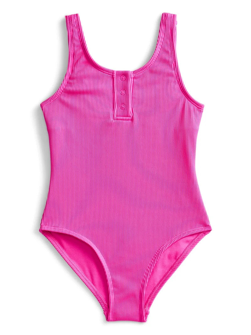 Weekend Academy Girls Henley Rib One Piece Swimsuit, Sizes 4-18 | Walmart (US)