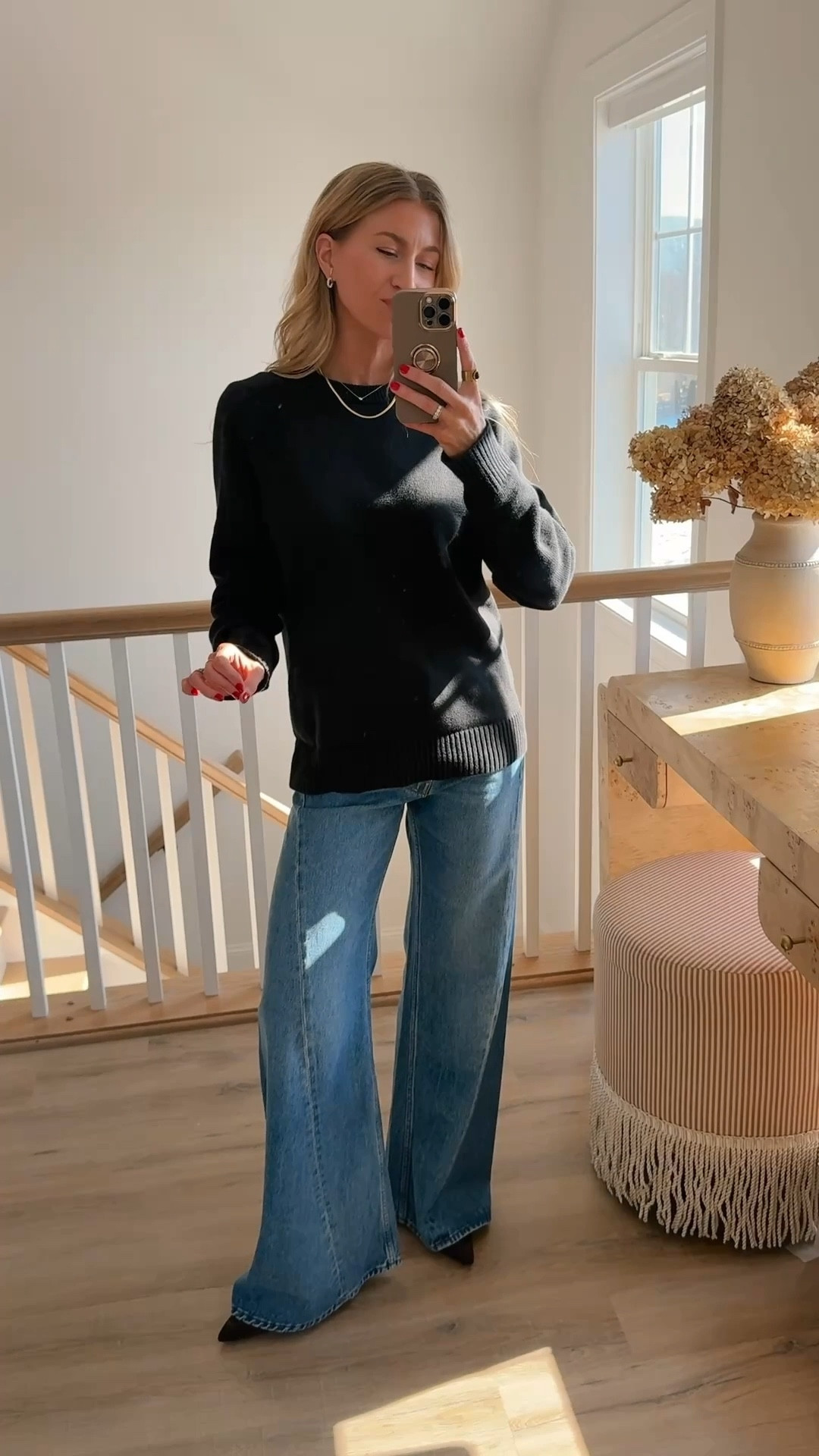 Incredible @jcrew sweater: UNDER $100, wearing a men’s med. I like ordering a size up even though it’s men’s. 
High rise wide leg twisted hem jeans: run slightly big, I took my true size, wearing 25. 
Boots: wildly comfy, run TTS.
(Gold & Diamond double hoop earrings + tennis necklace + tiny diamond necklace)

#LTKgrwm #LTKmomlife #LTKootd