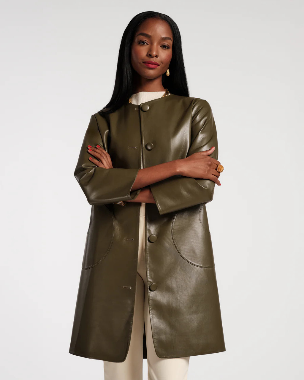 Mod Jacket - Faux Leather Olive | Frances Valentine