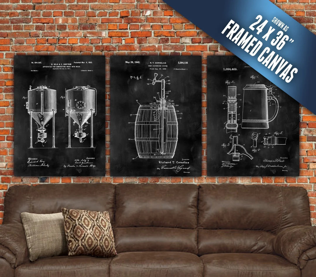 Beer Patent Art Canvas Framed & Ready to hang. Large Wall Art, Beer Patent Print, Craft Beer art,... | Etsy (US)