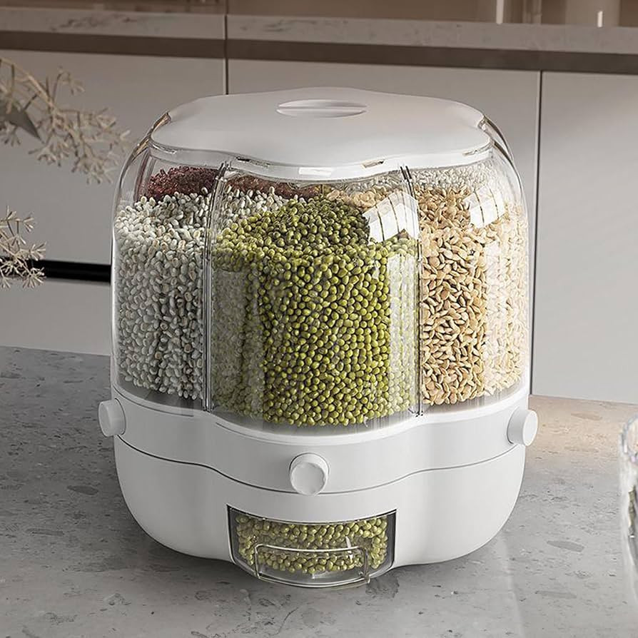 Amazon.com: EWRITN Grain Dispenser 28 lbs, Rotating Rice Dispenser Storage Container, 6-Grid 360... | Amazon (US)