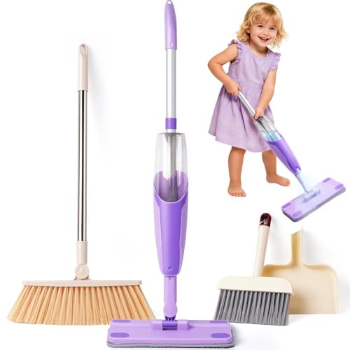 Kids Cleaning Toy Set,Purple Mini Spray Mop Montessori Toys Pretend Play Cleaning Tool for Toddlers with Spray Mop & Kids Broom Dustpan Set Cleaning Toys Gift for Toddlers Girls Boys Age 3+ | Amazon (US)