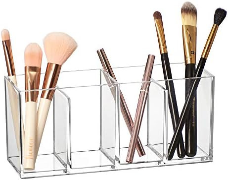 Amazing Abby - Glamour - Acrylic 4-Compartment Makeup Organizer, Transparent Plastic Makeup Brush... | Amazon (US)