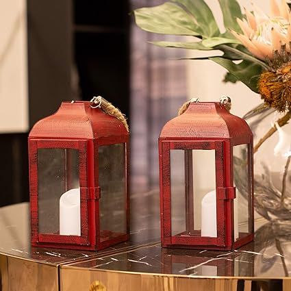 Decorative Lantern, Red 2 Pack Hanging Candle Holders, 7.87-inch High Vintage Style Home Decorati... | Amazon (US)