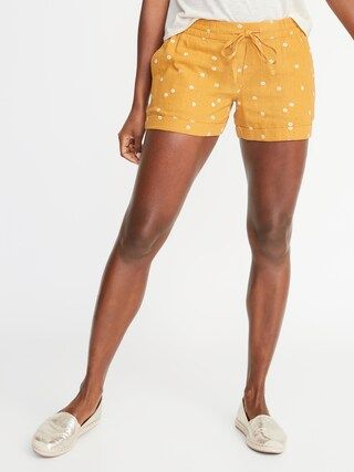 Mid-Rise Daisy-Print Linen-Blend Shorts for Women - 4-inch inseam | Old Navy US