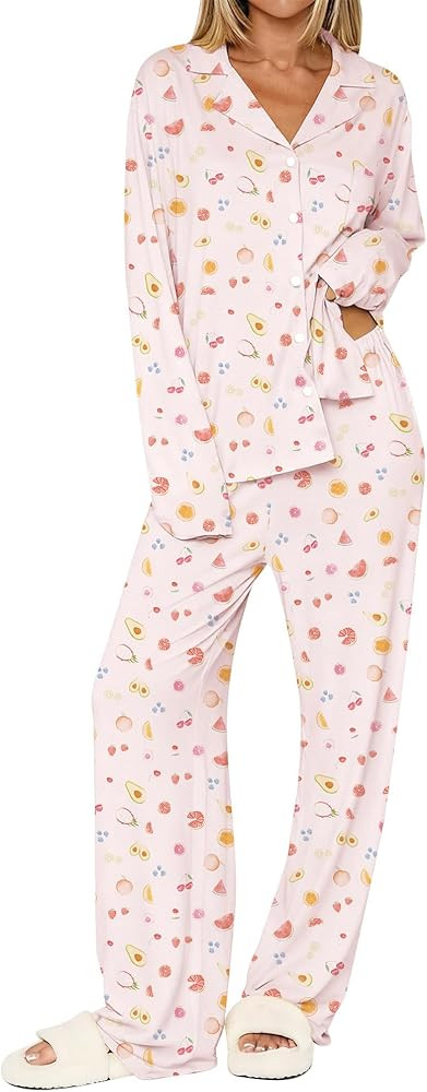 Dressmine Ladies Long Sleeve Cute Pajama Sets 2 Piece Fall Outfits Button Up Pjs Set Loungewear | Amazon (US)