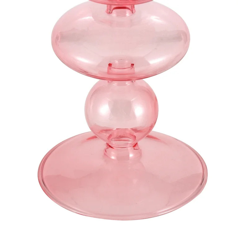 Mainstays Pink Translucent 7.87" Tall Glass Bubble Shaped Tabletop Taper Candle Holder, Large | Walmart (US)