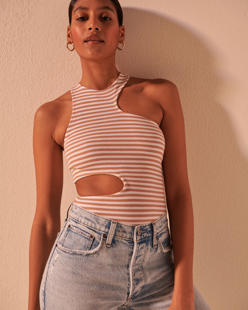 Women's Striped Asymmetrical Cutout Bodysuit | Women's New Arrivals | Abercrombie.com | Abercrombie & Fitch (US)