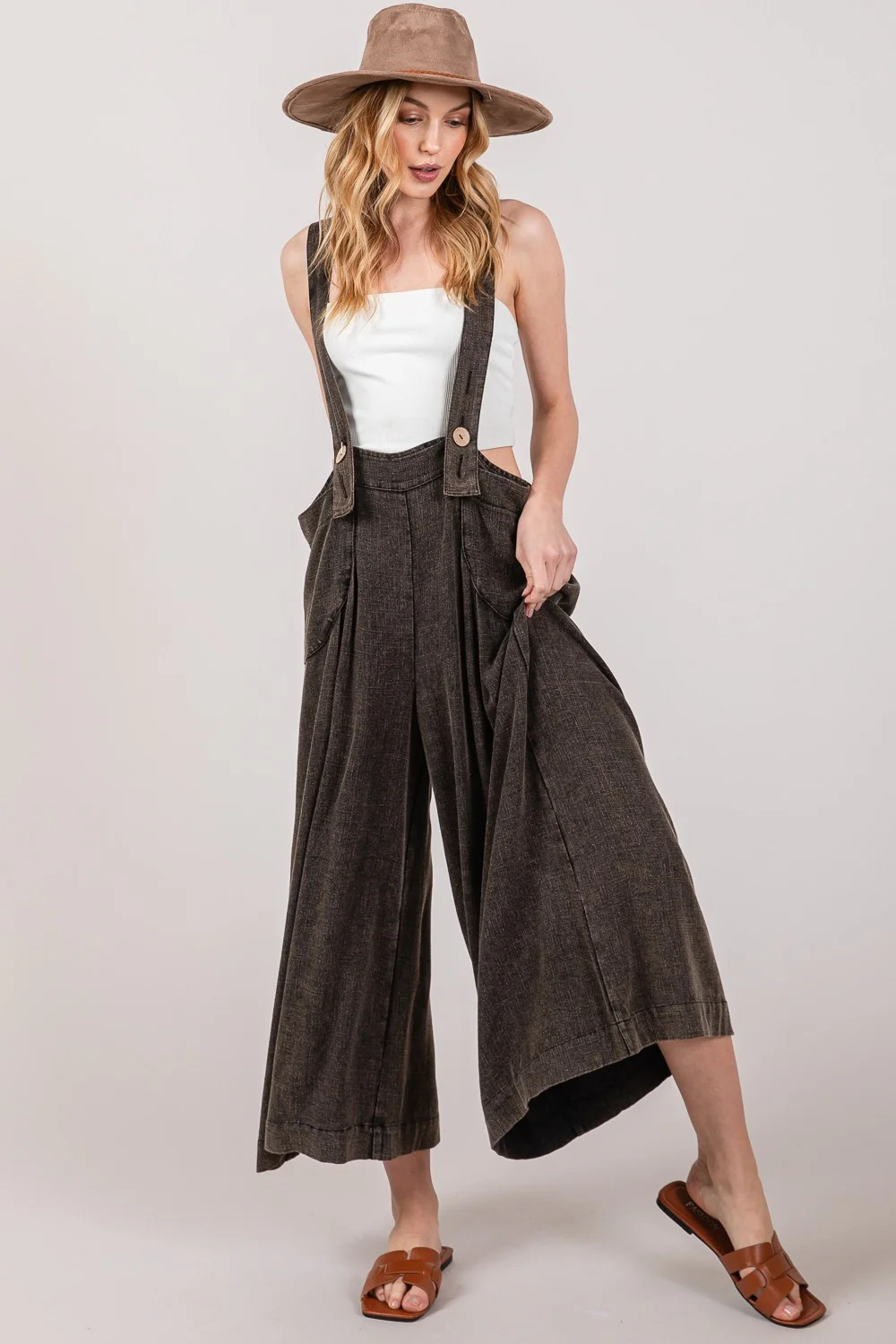 SAGE + FIG SAGE + FIG Wide Strap Wide Leg Overalls | Black / S | Casual Chic Boutique