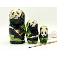 Nesting Dolls Matryoshka Pandas Hand Painted Stacking Toys 4.9"" 3 Pcs 12, 5cm Kids Gift | Etsy (US)