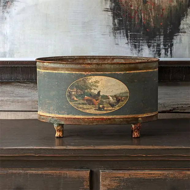 French Farm Footed Oblong Tole Container | Antique Farm House