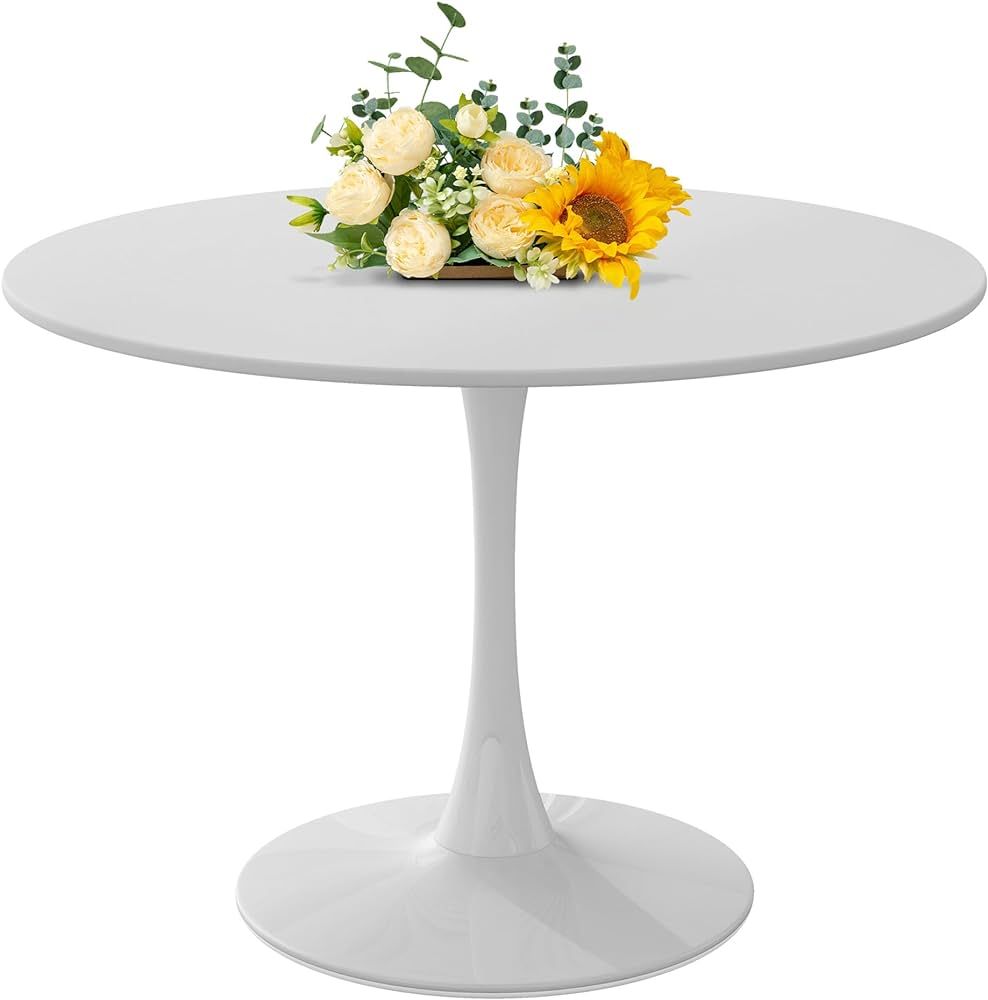 42" Round Dining Table,Mid-Century White Tulip Table,Metal Base Pedestal Table for 4-6 Person,Eas... | Amazon (US)