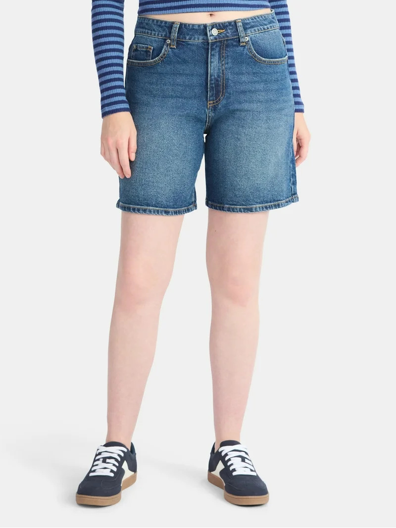 No Boundaries Relaxed Denim Shorts, 7" Inseam, Women's - Walmart.com | Walmart (US)