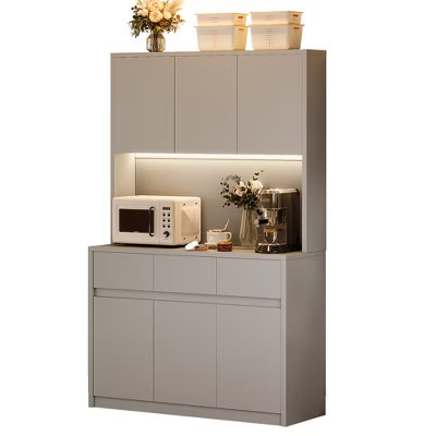 Led Lights, Power Outlets, Modern Kitchen Pantry Cabinet, Adjustable Shelves,grey | Target