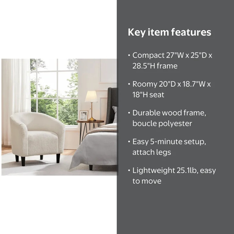 Renwick Upholstered Boucle Accent Chair for Livingroom, Ivory | Walmart (US)