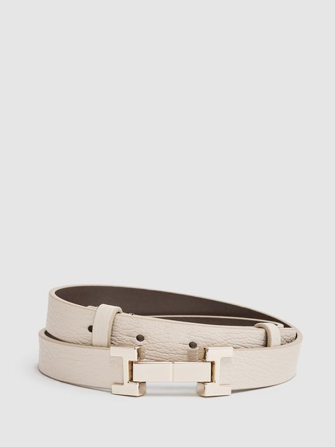 Reiss Stone Hayley Leather Square Hinge Belt | Reiss UK