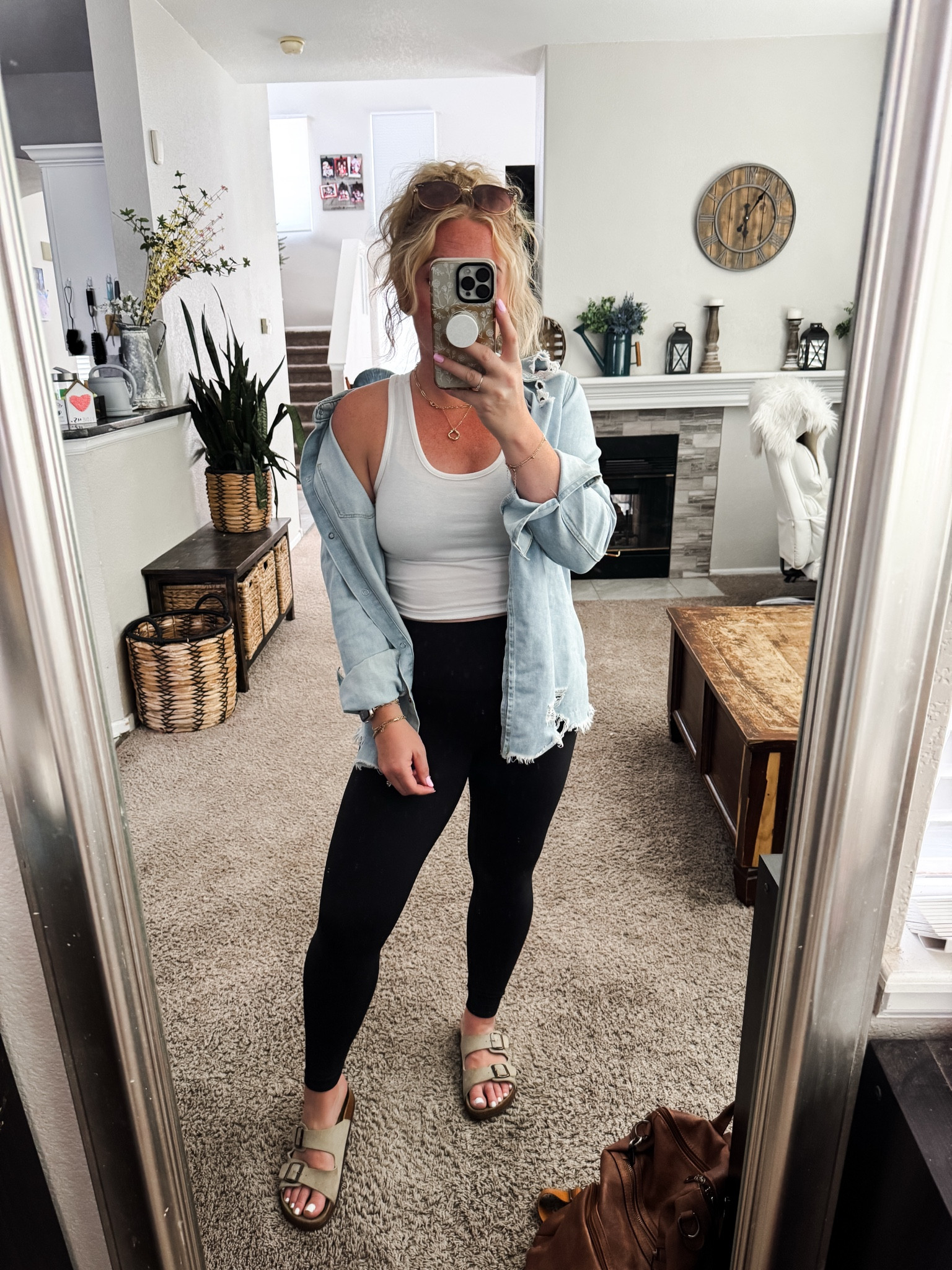 Casual ootd from Amazon — white tank top, leggings, distressed denim shirt and Birkenstock look for less sandals(I went up half a size for these) 





Amazon outfits, summer outfit inspo, outfit ideas, casual outfits amazon, amazon outfits every day, spring outfits 2026, summer outfits

#LTKPetite #LTKootd #LTKSaleAlert