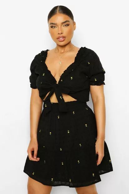 Plus Broderie Tie Front Co-ord | Boohoo.com (UK & IE)