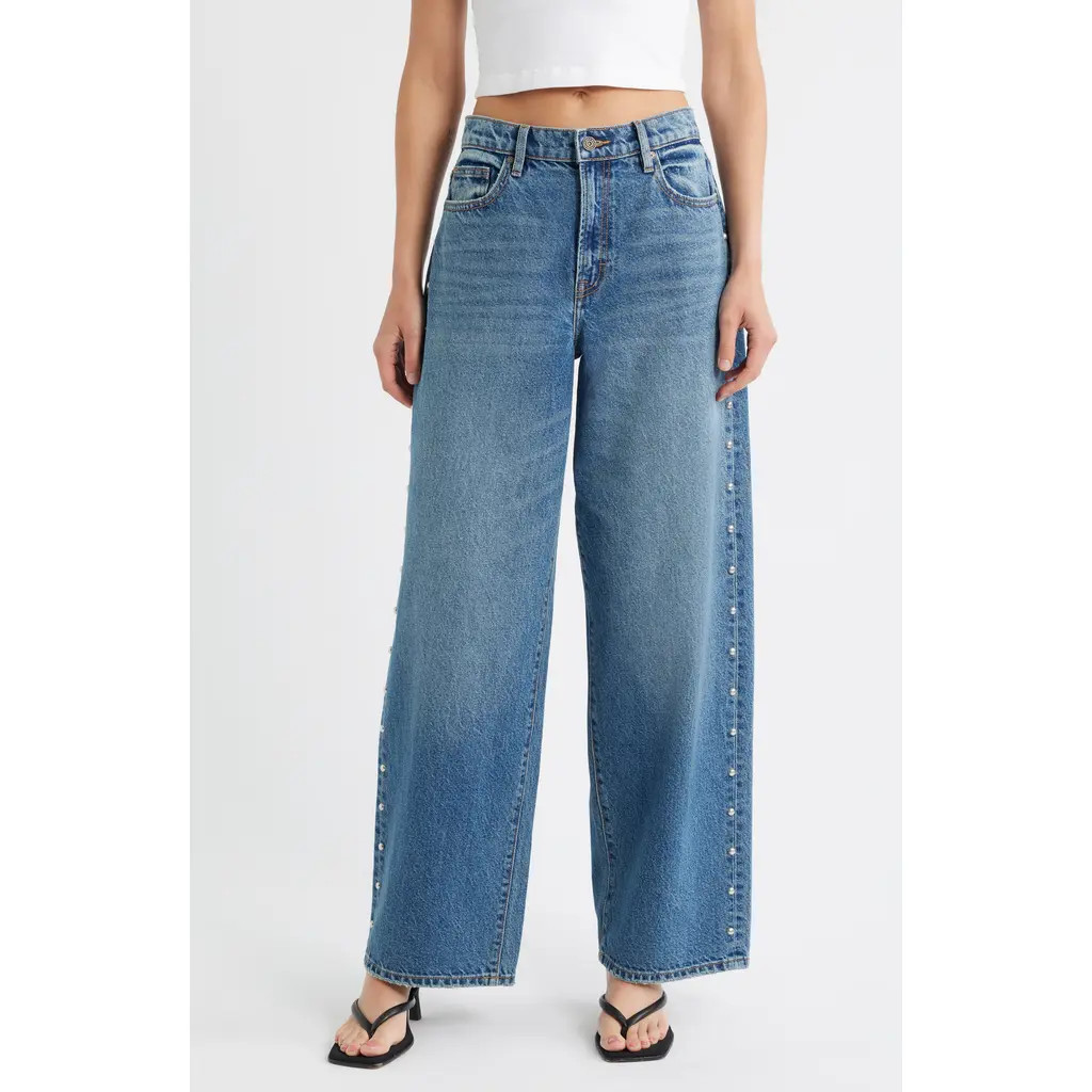 HIDDEN JEANS Side Stud Baggy Jeans in Dk.wash at Nordstrom, Size 27 | Nordstrom