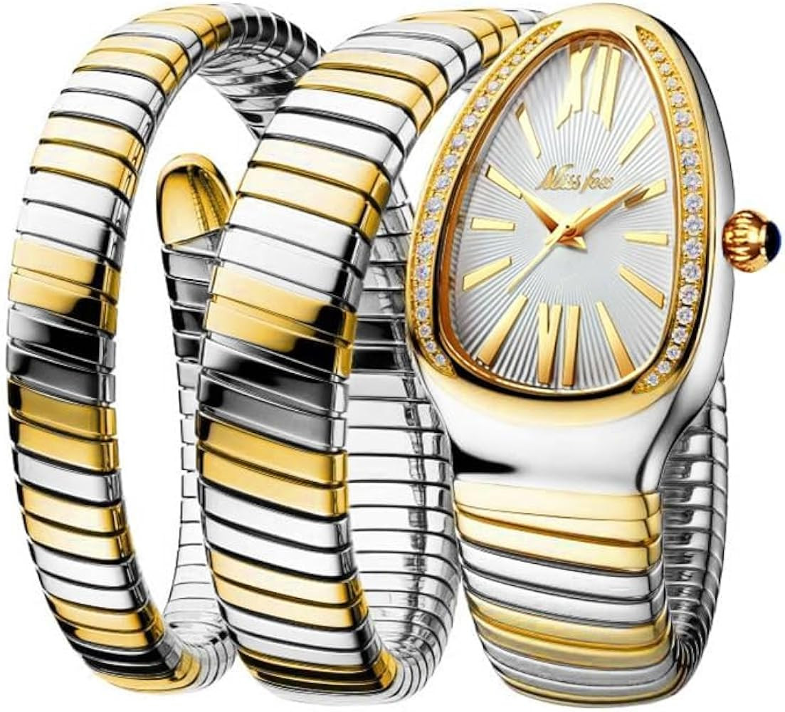 Fashion Women's Quartz Watch Serpentine Inlaid Diamond Golden Ladies Watches Light Luxury Bracele... | Amazon (US)