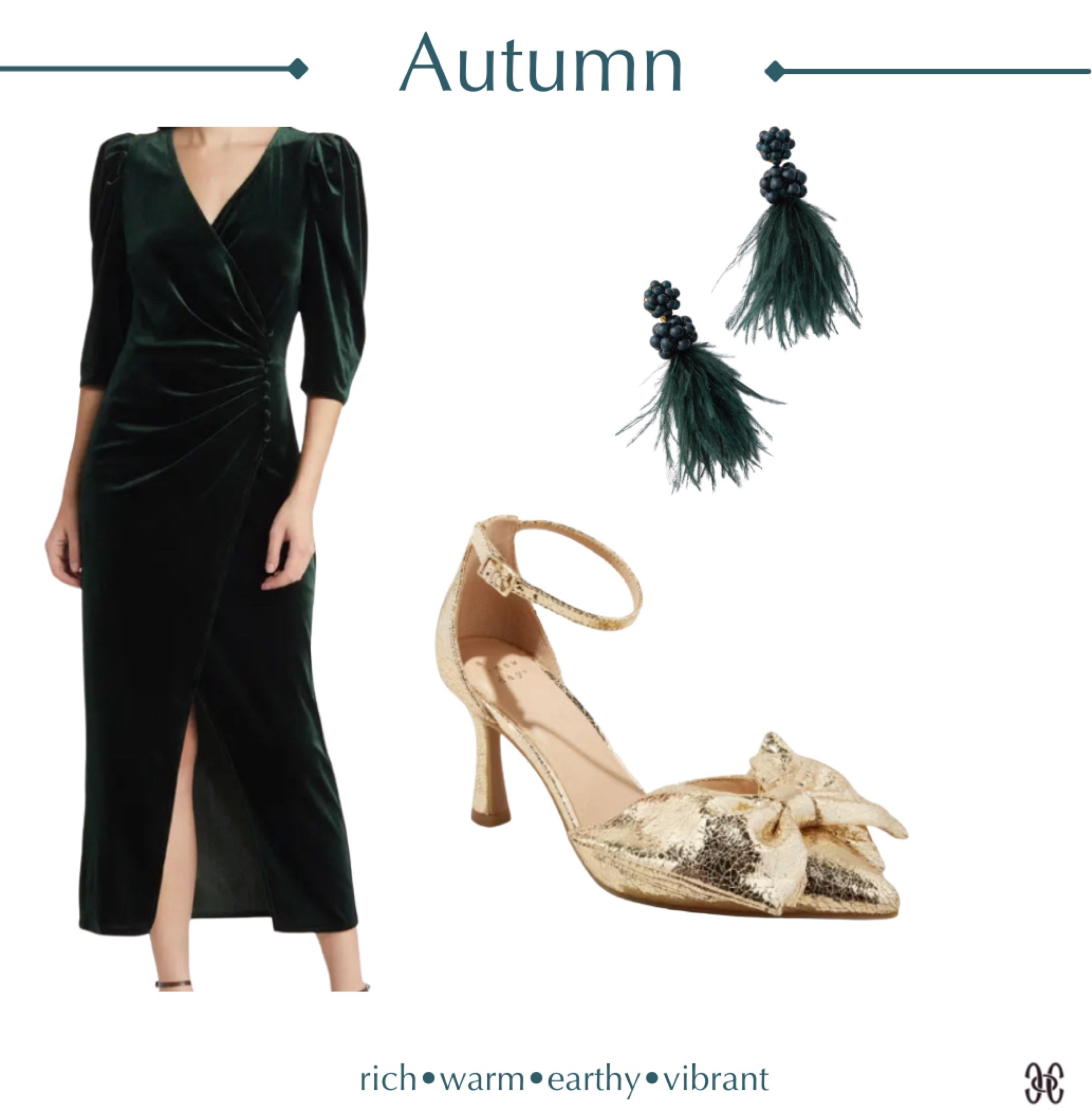 Green velvet dress 
Gold bow heel 


#LTKSeasonal