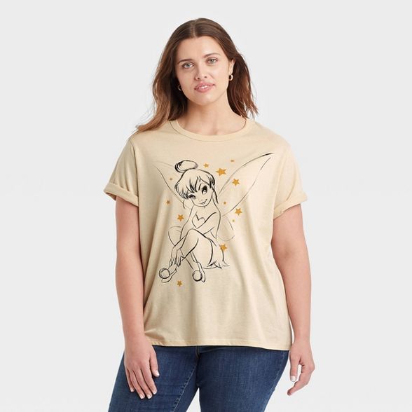 Women's Disney Tinkerbell Short Sleeve Graphic T-Shirt - Tan | Target