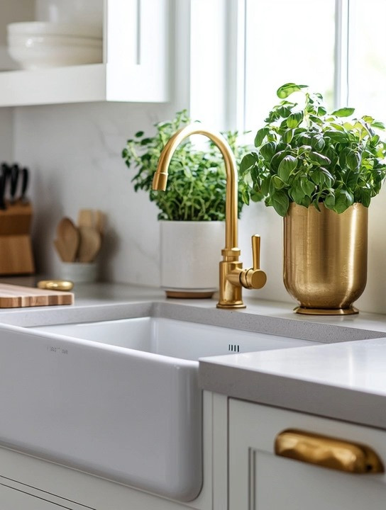  

Instantly elevate your kitchen with the timeless elegance of gold accents. A brushed gold faucet becomes the focal point, adding warmth and sophistication while pairing beautifully with a classic white farmhouse sink and soft neutral cabinetry. Styled alongside gold planters filled with fresh greenery, the space feels both luxurious and nourishing—proof that functional kitchens can also be design-forward.

This look is all about balance: clean whites and soft greys keep the kitchen light and modern, while gold details add richness and polish without feeling overdone. The result is a kitchen that feels elevated, intentional, and effortlessly elegant—perfect for everyday living and beautiful enough to inspire every meal prepared here.

#goldkitchen #luxurykitchendesign #eleganthome

 

#LTKHome