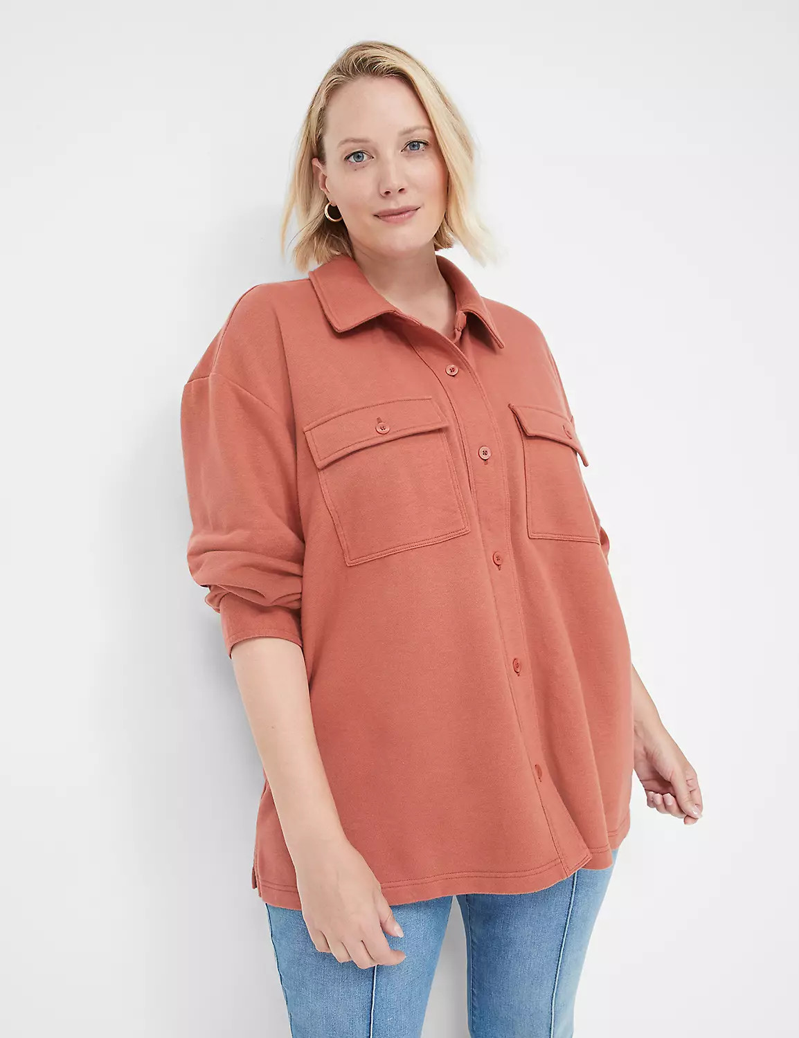 Button-Front French Terry Shacket | LaneBryant | Lane Bryant (US)