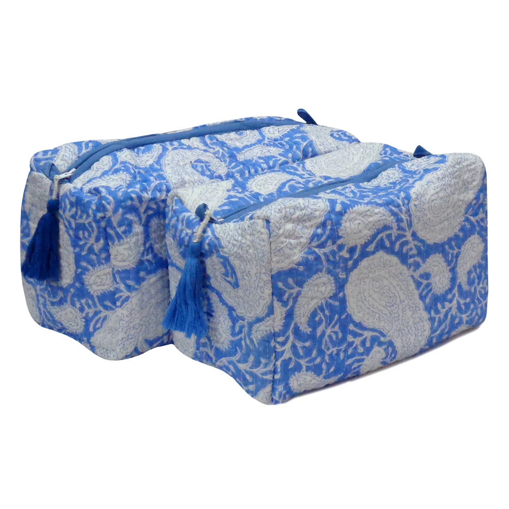 Block Print Cosmetic Bags - Paisley Blue (Set of 2) | Sea Marie Designs