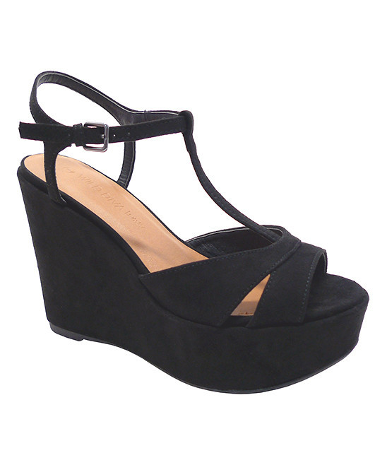 Wild Diva Women's Sandals BLACK - Black Sunshine Wedge Sandal - Women | Zulily