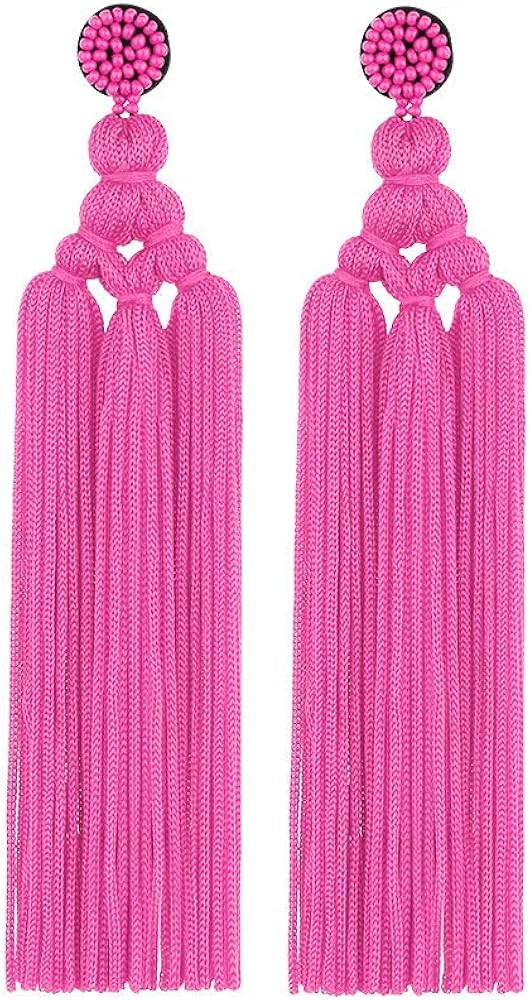 Givihoka Long Woven Tassel Earrings – Big Boho Fringe Statement Dangle Earrings for Women, Large Boh | Amazon (US)