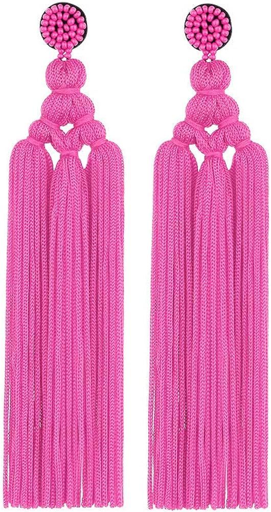 Givihoka Long Woven Tassel Earrings – Big Boho Fringe Statement Dangle Earrings for Women, Large Boh | Amazon (US)