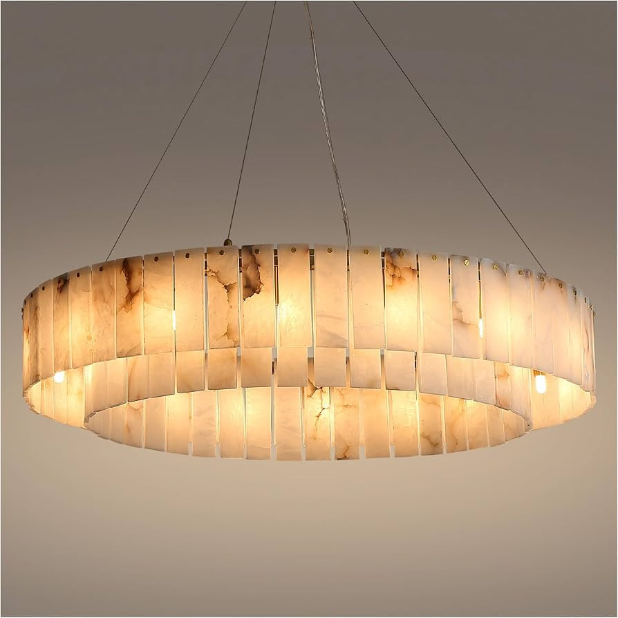40 Inch Round Alabaster Chandeliers, 2 - Tier 16 Lights Modern Spanish Natural Marble Large Penda... | Amazon (US)