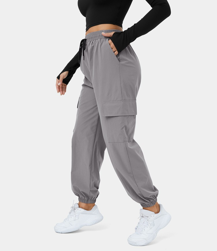 Mid Rise Drawstring Side Pocket Casual Cargo Joggers | HALARA