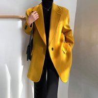 Women's Wool Coat, Yellow Blazer Coat, Oversize Suit Coat, Black Coat, Loose Women, Autumn Winter Co | Etsy (US)