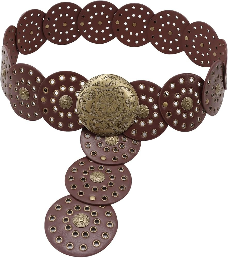 Hollow Disc Belt Western Style Exaggerated Cowboy Wide Disc Belt Metal Buckle Vintage Soft Belt f... | Amazon (US)