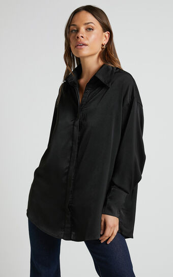 Azurine Shirt - Oversized Button Up Shirt in Black | Showpo (ANZ)