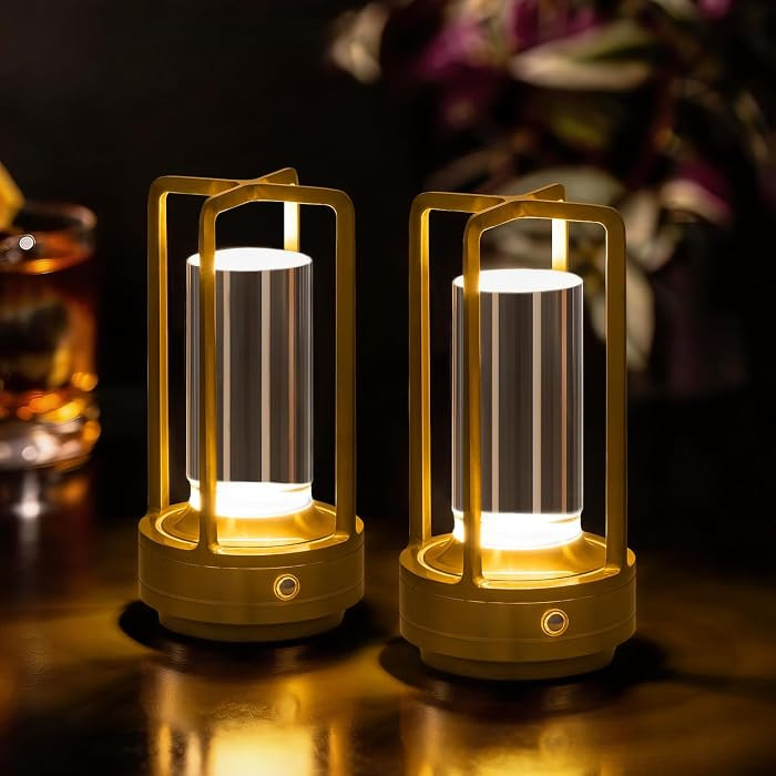 Cordless Table Lamp Rechargeable Small Crystal Lamp, Gold | Amazon (US)