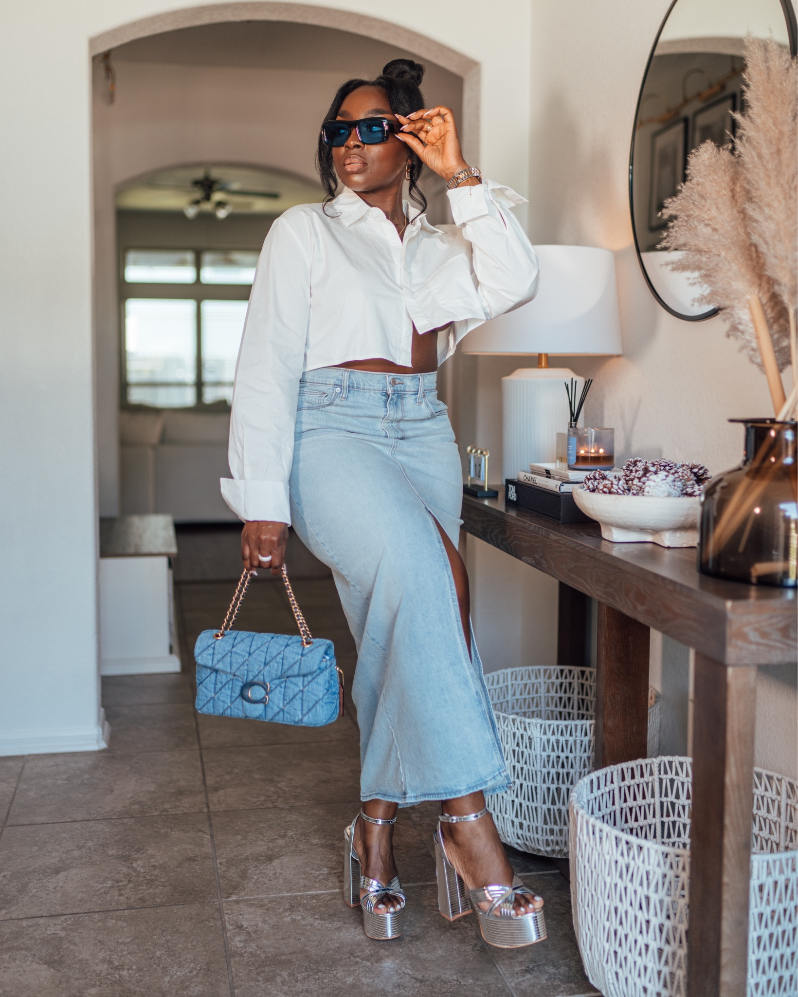 Loving the simplicity of this outfit! Denim skirts are in, and I’m loving the split and fit! 

#LTKstyletip #LTKfindsunder100 #LTKbeauty