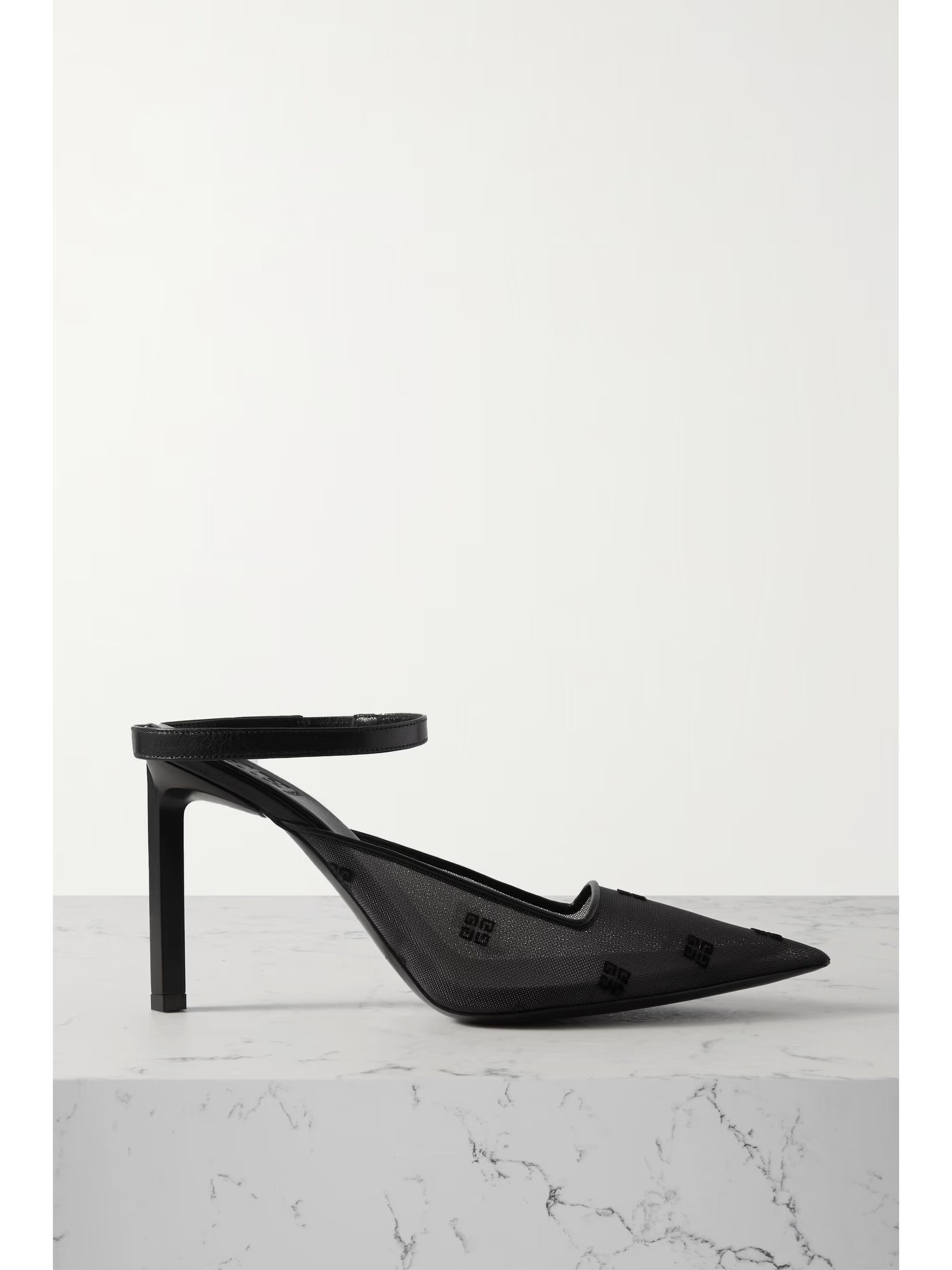 Show logo-embroidered leather-trimmed mesh slingback pumps | NET-A-PORTER (US)