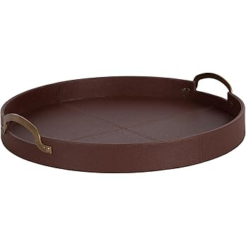 Kate and Laurel Oxbury Decorative Vegan Leather Round Tray with Handles, 18 Inch Diameter, Brown ... | Amazon (US)