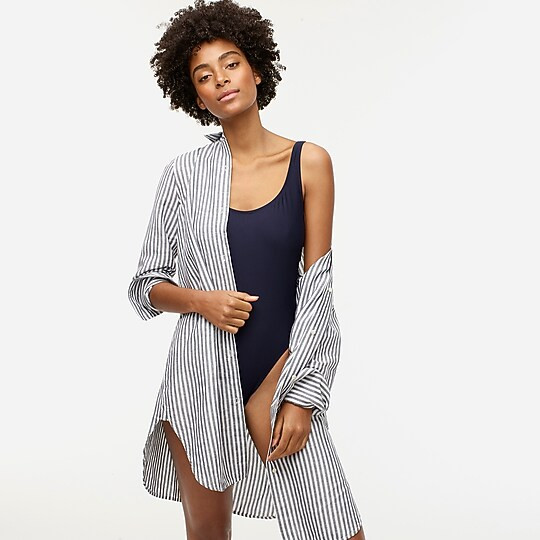 Cotton-linen beach shirt in stripe | J. Crew US