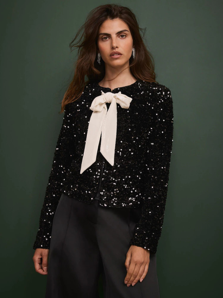Mint Velvet Black Sequin Bow Detail Jacket | Next EU