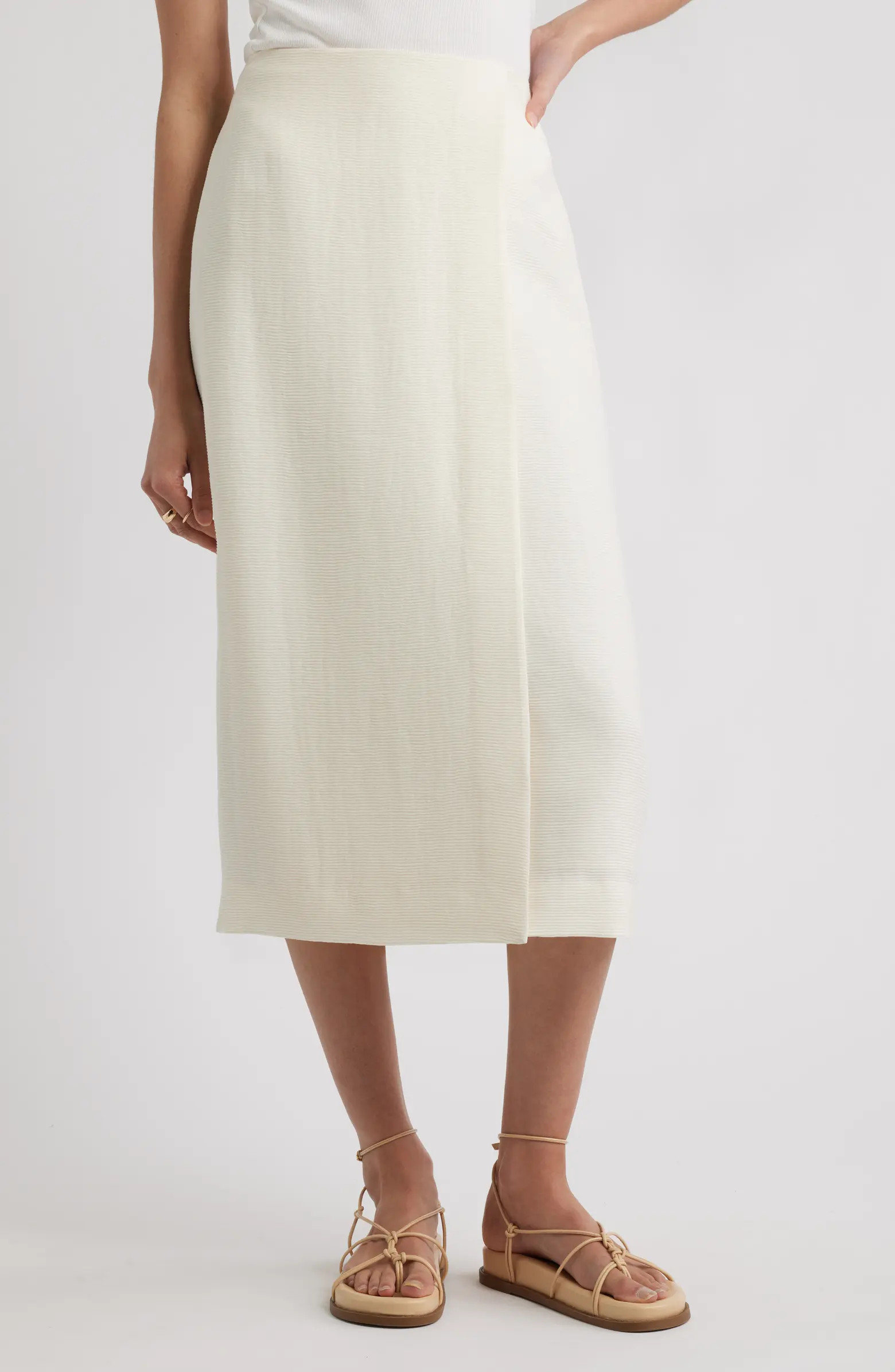 Nordstrom Textured Faux Wrap Midi Skirt | Nordstrom | Nordstrom